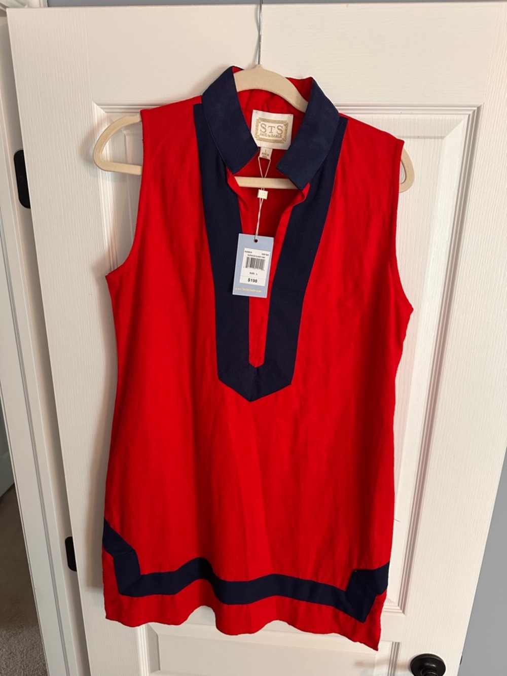 ❤️💙 New with Tags! STS Sail to Sable Navy Red Sleeveless Tunic Linen Dress 🇺🇸